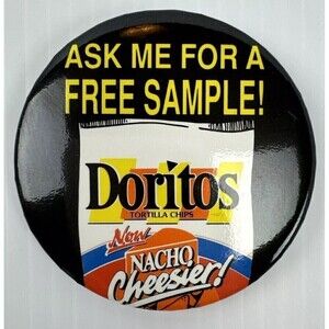 Vintage Frito Lay Doritos Nacho Cheese Chips Pin Pinback Ask Me For Free Sample